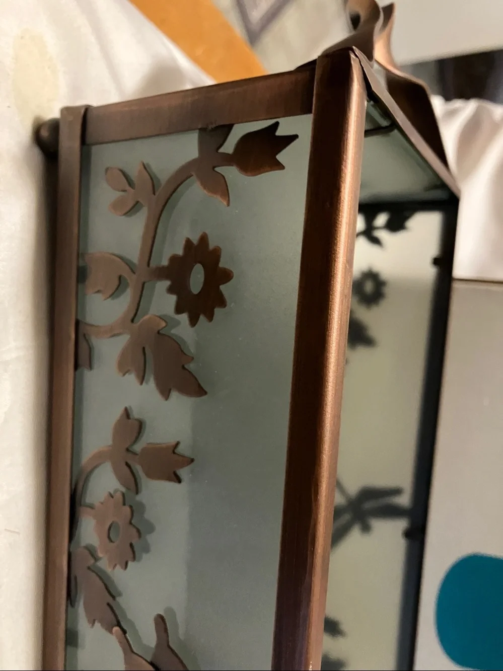 New Partylite.  Copper n frosted glass large. 12”-6”-3” pillar candle holder